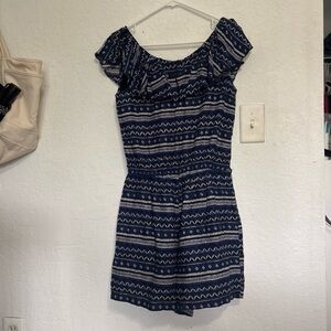 Off-Shoulder Navy Patterned Women's Dress